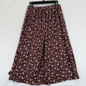 Good Luck Gem Floral A Line Skirt Button Accent Burgundy Midi Cottagecore Womens thumbnail 6