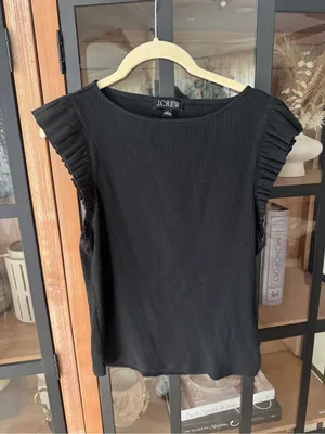 J. Crew ribbed ruffle boatneck tank top cotton blend short cap sleeve stretch thumbnail 5