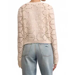 Z Supply Cream Pointelle Geometric Knit Button Cardigan Sweater ZW253328 Large thumbnail 2