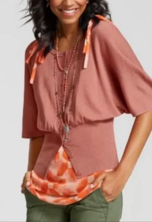 CAbi Brick Dust Rose Pink Alegria Dolman Sleeve Kimono Cardigan M thumbnail 1