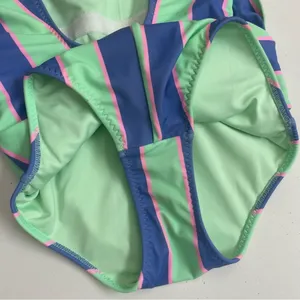 Fabletics Swimsuit Leotard Striped Tie Front Back Scoop Back Green Blue Pink thumbnail 6