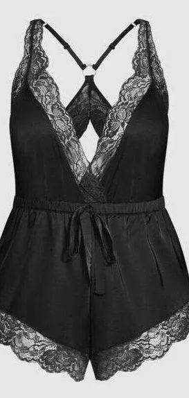 New Fox Royal Slinky Romper Black Womens Size XXS (12) Sexy Lace Strap Sleepwear thumbnail 1