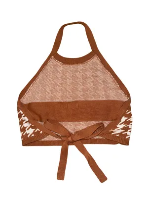 Vestique Brown & Cream Houndstooth Knit Halter Top Size Large thumbnail 2