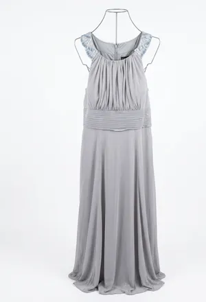 Cache Cachet Silver Gray Pleated Chiffon Maxi Dress size 14 thumbnail 2