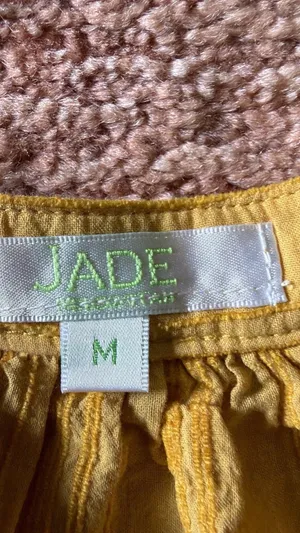 Jade Women’s M Mustard Yellow Ruffle Neck Textured Blouse thumbnail 3