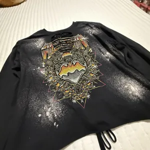Affliction Black Bleach Wash Rhinestone Chromium Heart T-Shirt Sz L Large thumbnail 12