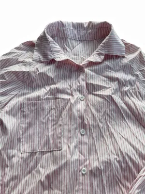 Pink White Striped Button Up Shirt Size M Smocked Cuff Long Sleeve Pocket Top thumbnail 5