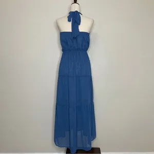 NWT Pretty Garden Blue Halter Tiered Maxi Dress, Sz Small thumbnail 8