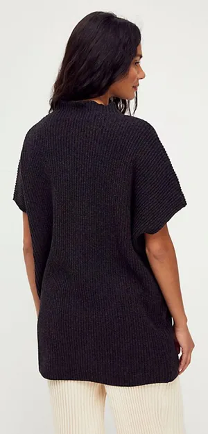 Free People FP Beach Dress Mango Sweater Mini Oversized Ribbed Knit Black M thumbnail 2