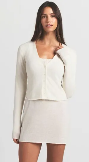 NWT Skims featherweight Cashmere cardigan women's size medium in egret ivory thumbnail 1