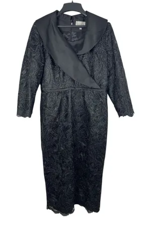 Lily & Taylor Black Lace Formal Dress Women’s 6 Satin Shawl Collar Midi Evening thumbnail 1