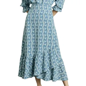 Hill House The Mirabel Skirt Trailing Vine Blue Linear Floral Poly Crepe XL New thumbnail 13
