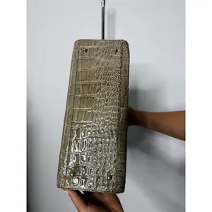 Brahmin Crocodile Embossed Leather Satchel Taupe Olive Top Handle Crossbody Bag thumbnail 9
