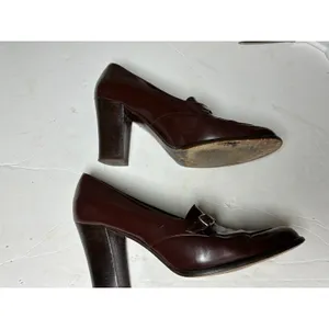 Vintage Kenneth Cole Spain Brown Leather Block Heel Loafers Buckle Strap 9 thumbnail 10
