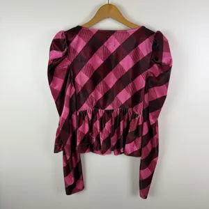 Maeve Anthropologie Pink Plaid Velvet Babydoll Top Medium‎ Coquette Academia thumbnail 4