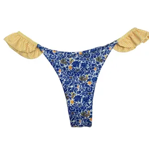 Strawberry Milk Mob Bikini Bottoms NWT Floral‎ Cora Ruffle Blue Yellow Sz Medium thumbnail 3