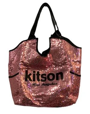 Kitson Los Angeles Pink Sequin Black Trim Tote Bag thumbnail 1