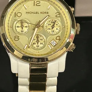 Michael Kors Gold Dial White Strap Watch 10 ATM CRYSTAL 29.40k 29.40mm thumbnail 2