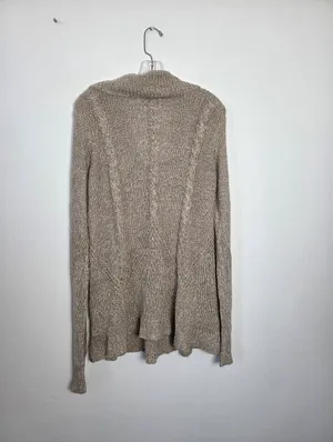Oatmeal Beige Cardigan Sweater Shawl Collar Cable Knit Comfy Loungewear Large thumbnail 5