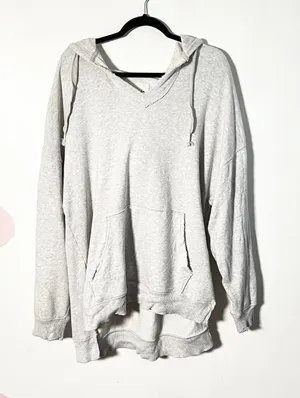 Aerie Sweatshirt Womens Medium Gray Oversized Hoodie Distressed thumbnail 1