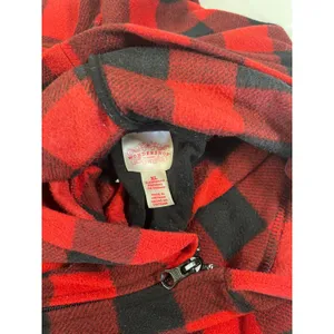 Adult Pajamas One Piece Jumpsuit Red Black Flannel XL Hooded EUC thumbnail 2