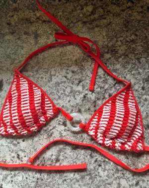 Wild Fable red and white striped crochet triangle bikini top thumbnail 1