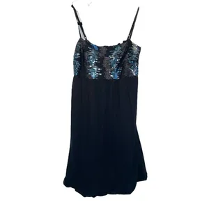 Bebe Vintage Black Sequins Bodice Mini Bubble Hem Dress Medium thumbnail 2