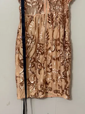 PrettyLittleThing Rose Gold Sequin Sheer Panel Bodycon Mini Dress Size 4 NWT thumbnail 6