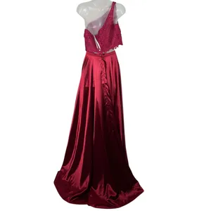 Sherri Hill 52730 Satin Skirt 2 Piece Maroon Red One Shoulder Prom Pageant Gown thumbnail 2