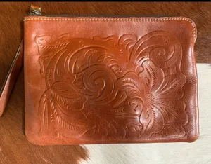 Patricia Nash Brown Leather Clutch/Wristlet With Tooling thumbnail 1