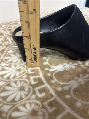 Women's Black Slip-On Leather Heels Mule thumbnail 8