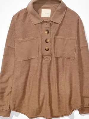 Aerie Textured Brown Henley size XS Oversized thumbnail 1