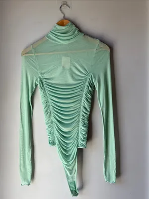 NWT Free People Sheer Intimately It All Turtle Neck Mesh Long Sleeve Bodysuit thumbnail 2