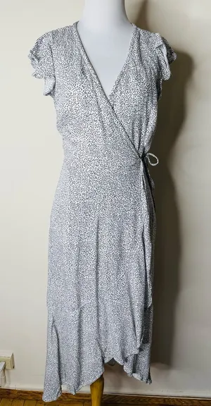 Abercrombie White and Black Print Asymmetrical Wrap Maxi Dress thumbnail 1