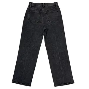 Pistola Cassie Crop Straight Jeans 27" Black Box Super High Rise Creased Denim‎ thumbnail 2