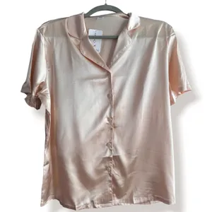 Womens Satin Pajama Set Champagne Pink Short Sleeve Loungewear NEW Bridal Sleep thumbnail 4