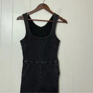 Free People Scarlet Black Denim Jumpsuit Women’s Size 2 Stretch Skinny Ankle Zip thumbnail 4