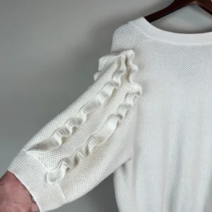 Ann Taylor Cardigan Sweater Womens XL Ivory 3/4 Ruffle Sleeve Button Chunky Knit thumbnail 8