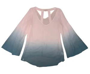 Altar'd State Bell Sleeve V-Neck Ombré Teal Gradient Top thumbnail 1