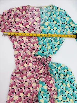 Diane Von Furstenberg Two-Tone Pink & Aqua Wrap Midi Dress thumbnail 8