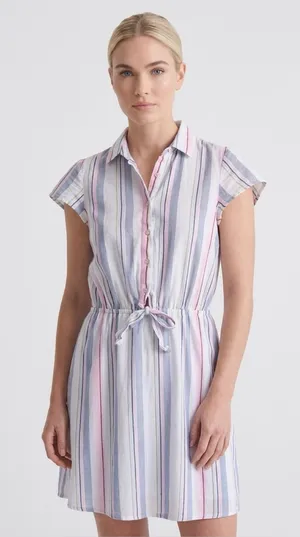 J.Crew Mercantile Rainbow Seersucker Collared Tie Front Dress Size XXS thumbnail 1