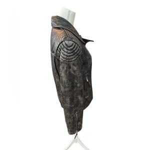 EAVES Gia Leather Moto Jacket in Brown small Brown thumbnail 5