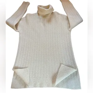 Theory Wool Oversized Turtleneck Tunic Sweater Womens Small Ivory Chunky Knit thumbnail 6