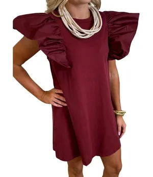 XYZ Boutique Gameday Ruffle Sleeve Dress in Red, Size M​​​​ thumbnail 1
