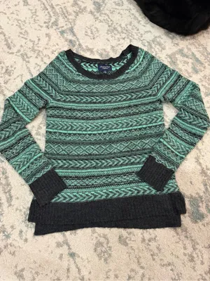 American Eagle Y2K Teal Black Patterned Wool Mohair Sweater M thumbnail 2