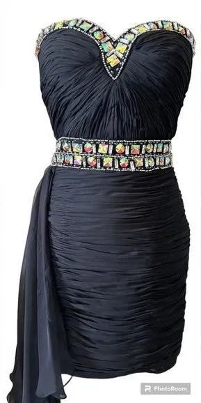 Jolene Chiffon Strapless‎ Jeweled Chiffon Tail Ruched Cocktail Dress Sz 6 $390 thumbnail 1