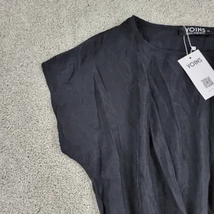 Yoins Womens Wrap Dress Large Black Tie Crewneck Short Sleeve Ruched Mini NEW thumbnail 9