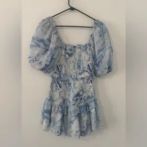 Saylor Violette Mini Dress Ultramarine Puff Sleeves Smocked Tiered Ruffle Small thumbnail 2