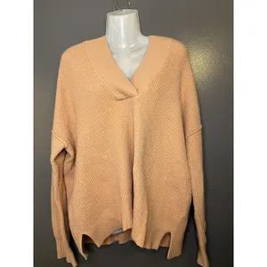 Aerie Sweater Womens Small Pink Waffle Knit Hooded V Neck Pullover Cozy Slouchy thumbnail 2