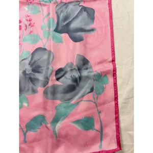 VTG Vera Neumann pink blue silk floral long scarf. 54 x 11. vintage, headscarf thumbnail 2